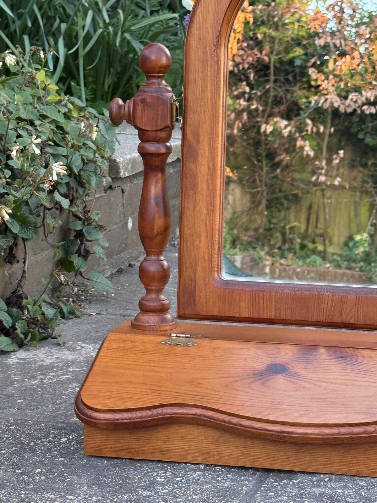 Vintage 1980s Quality Pine Dressing Table Mirror With Storage Box Vanity Mirror photo Home Decor