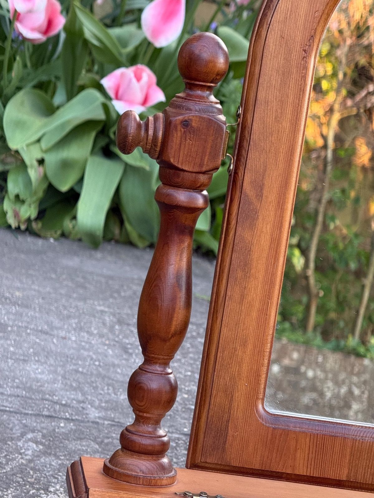 Vintage 1980s Quality Pine Dressing Table Mirror With Storage Box Vanity Mirror photo vinterior