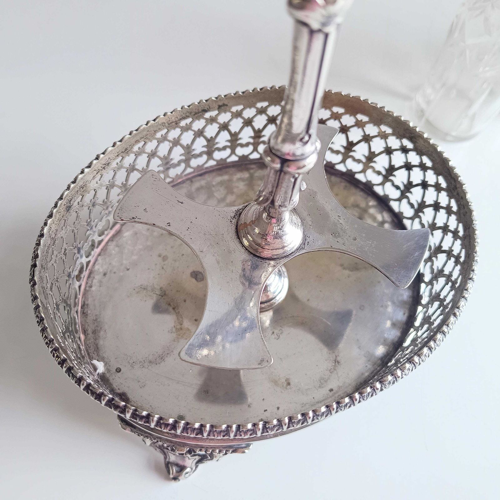 Antique English Silver Plate Cruet Stand & 4 Cut Glass Condiment Bottles, Belle Epoque photo buy