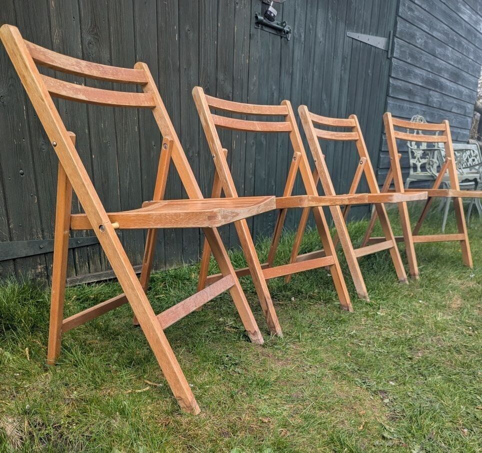 4 Vintage Mod Beech Folding Garden Chairs photo buy