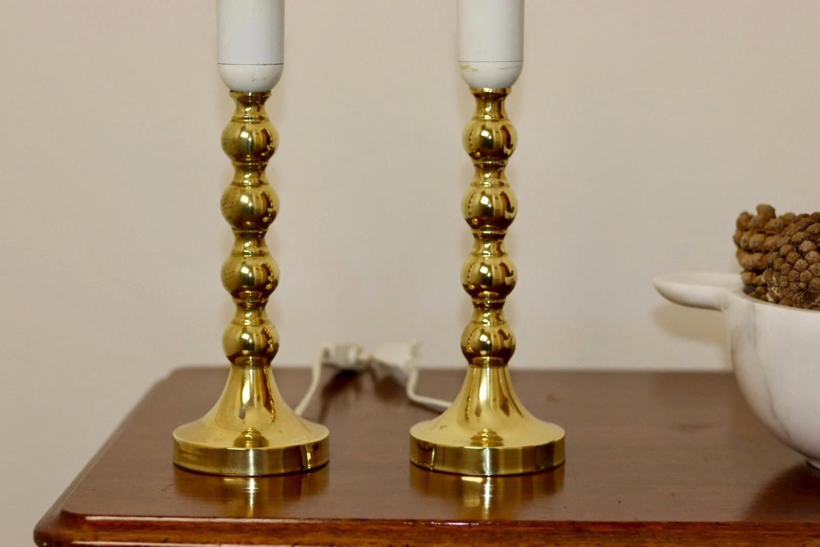 Pair Of Mid Century Swedish Brass Lamps With French Scallop Shades photo 185.0