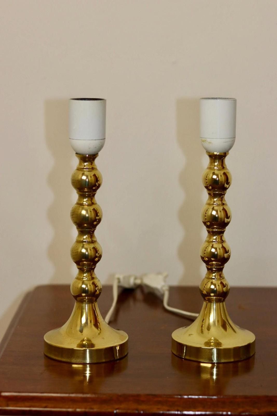Pair Of Mid Century Swedish Brass Lamps With French Scallop Shades photo vinterior