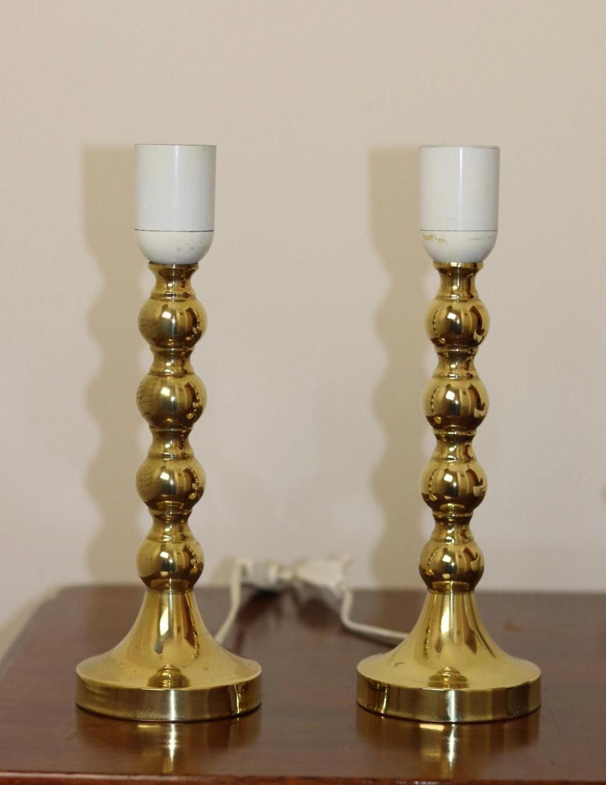 Pair Of Mid Century Swedish Brass Lamps With French Scallop Shades photo buy