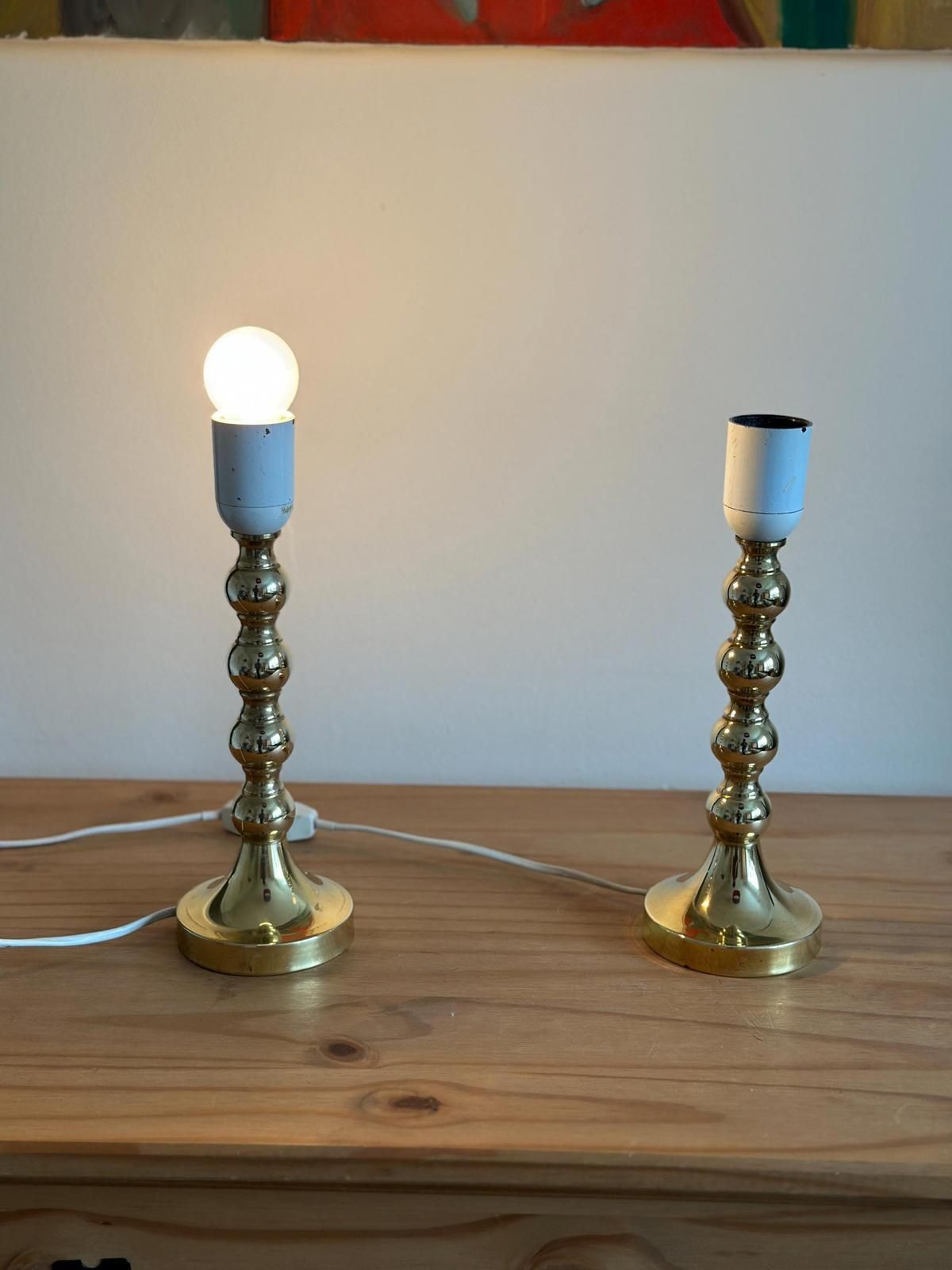 photo buy Pair Of Mid Century Swedish Brass Lamps With French Scallop Shades