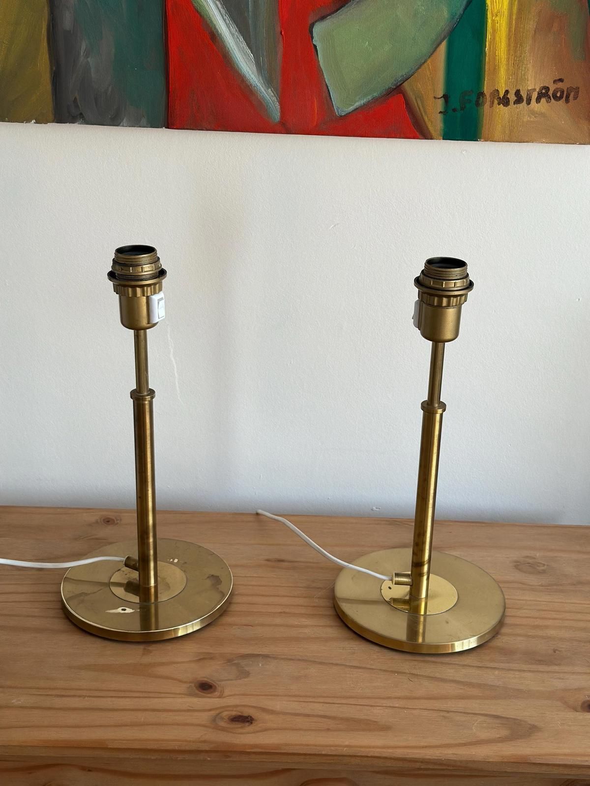 Pair Of Mid Century Style Swedish Brass Lamps By Konsethantverk photo for sale