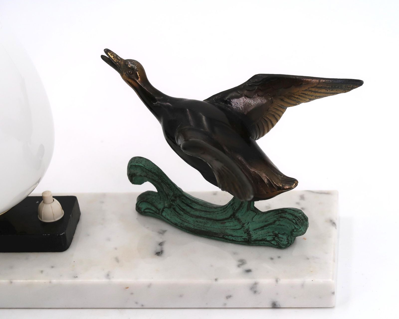 French Art Deco Table Lamp With Duck Statue, Marble Base, 1930s / France, Vintage, Home Decor, Sculpture, Lighting, Art, Bird, Animal photo furniture