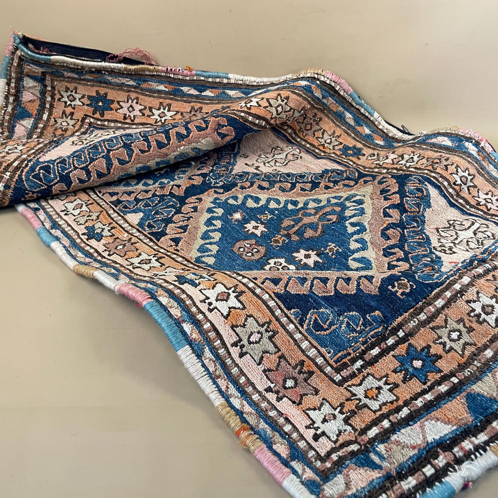 Blue Pink Cushion Cover Large Kilim Style Pillow Geometric Handwoven Rug Textile Middle Eastern Pillow Cover Sofa Decor Accent Pillow photo furniture