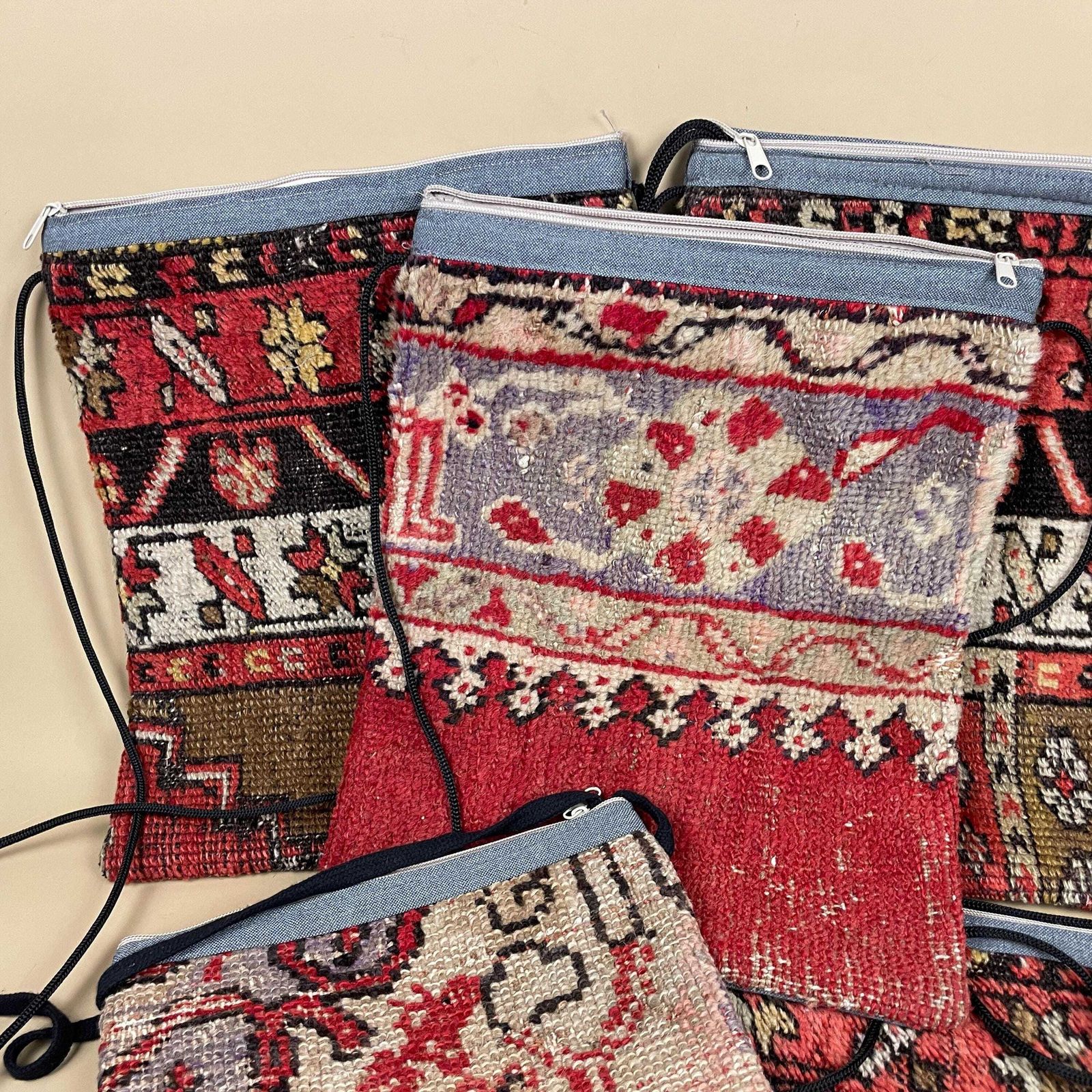 Carpet Bags Set Of 8 Vintage Rug Pouches Zip Purses Handmade Textile Moroccan Traditional Fabric Kilim Geometric Travel Bags photo furniture