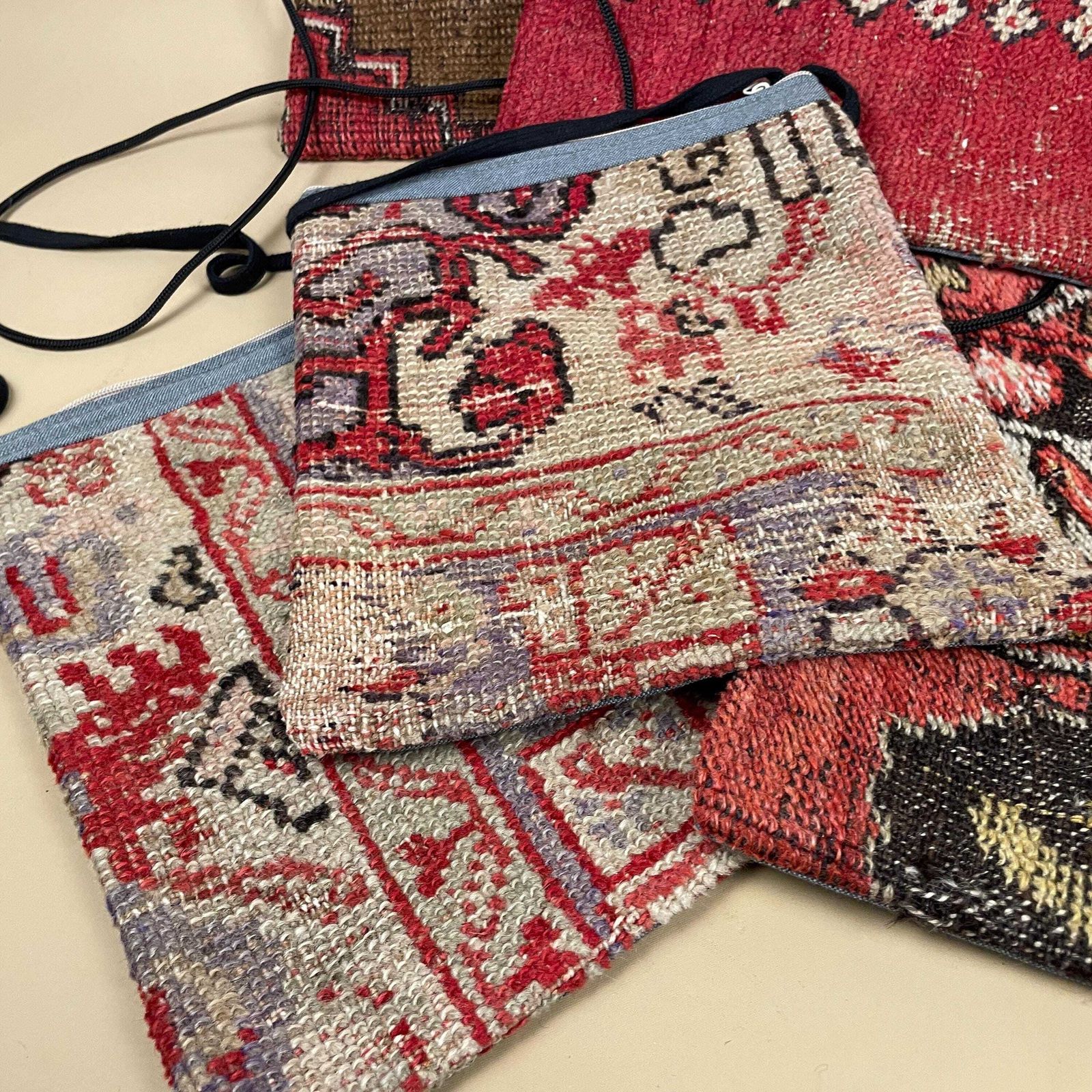 Carpet Bags Set Of 8 Vintage Rug Pouches Zip Purses Handmade Textile Moroccan Traditional Fabric Kilim Geometric Travel Bags photo for sale