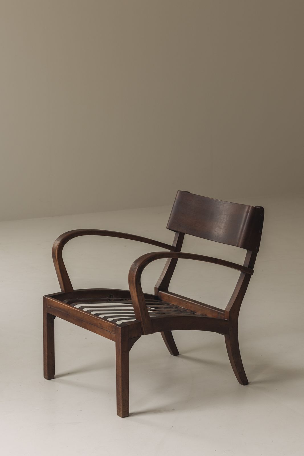 Furniture Sculptural Pair Of Italian Easy Chairs In Walnut From The 1950s. photo