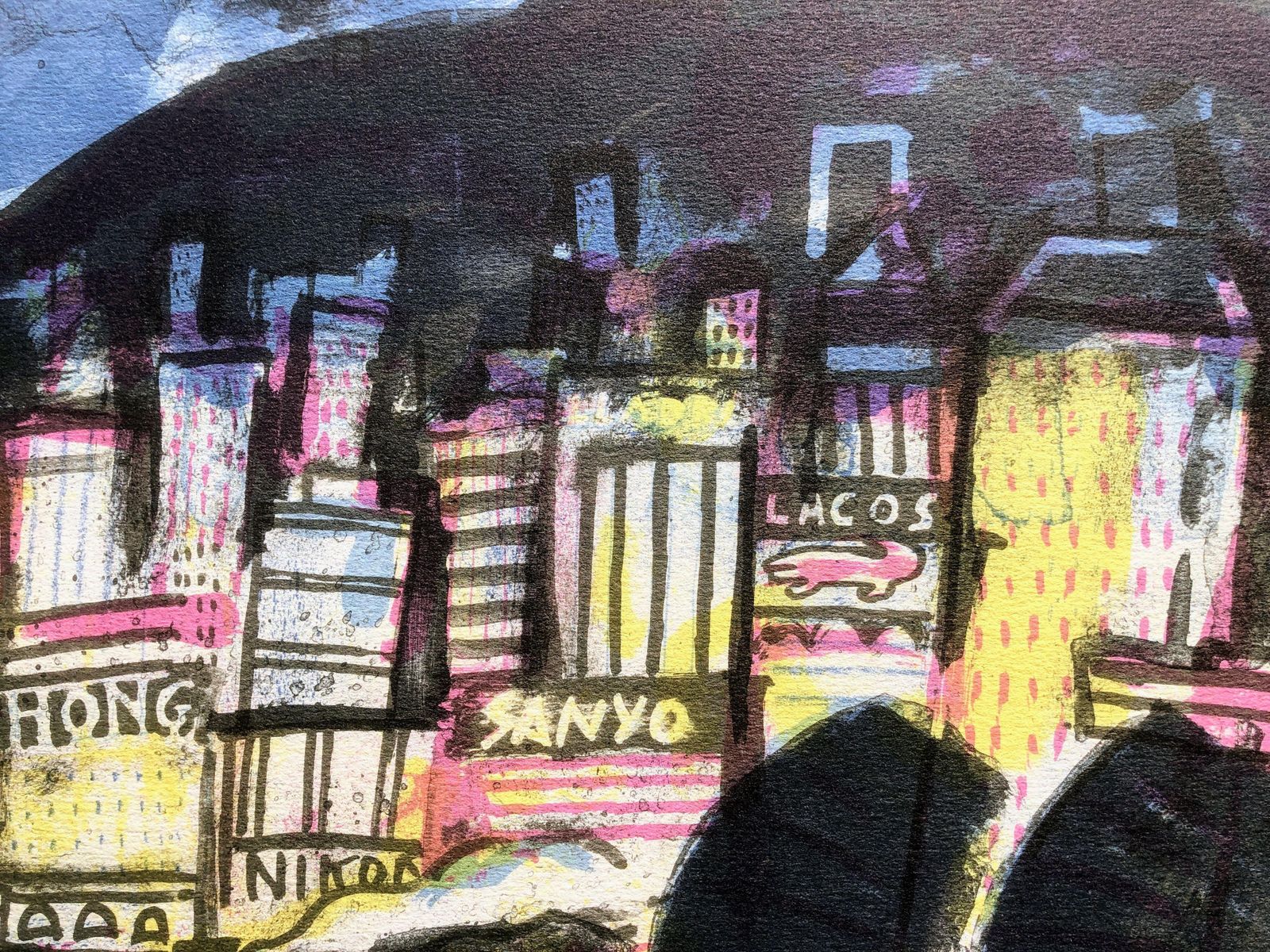 Ramon Moscardo Fernandez Hong Kong Harbor Color Lithograph Signed Numbered Large Urban Skyline Print 1990s photo buy