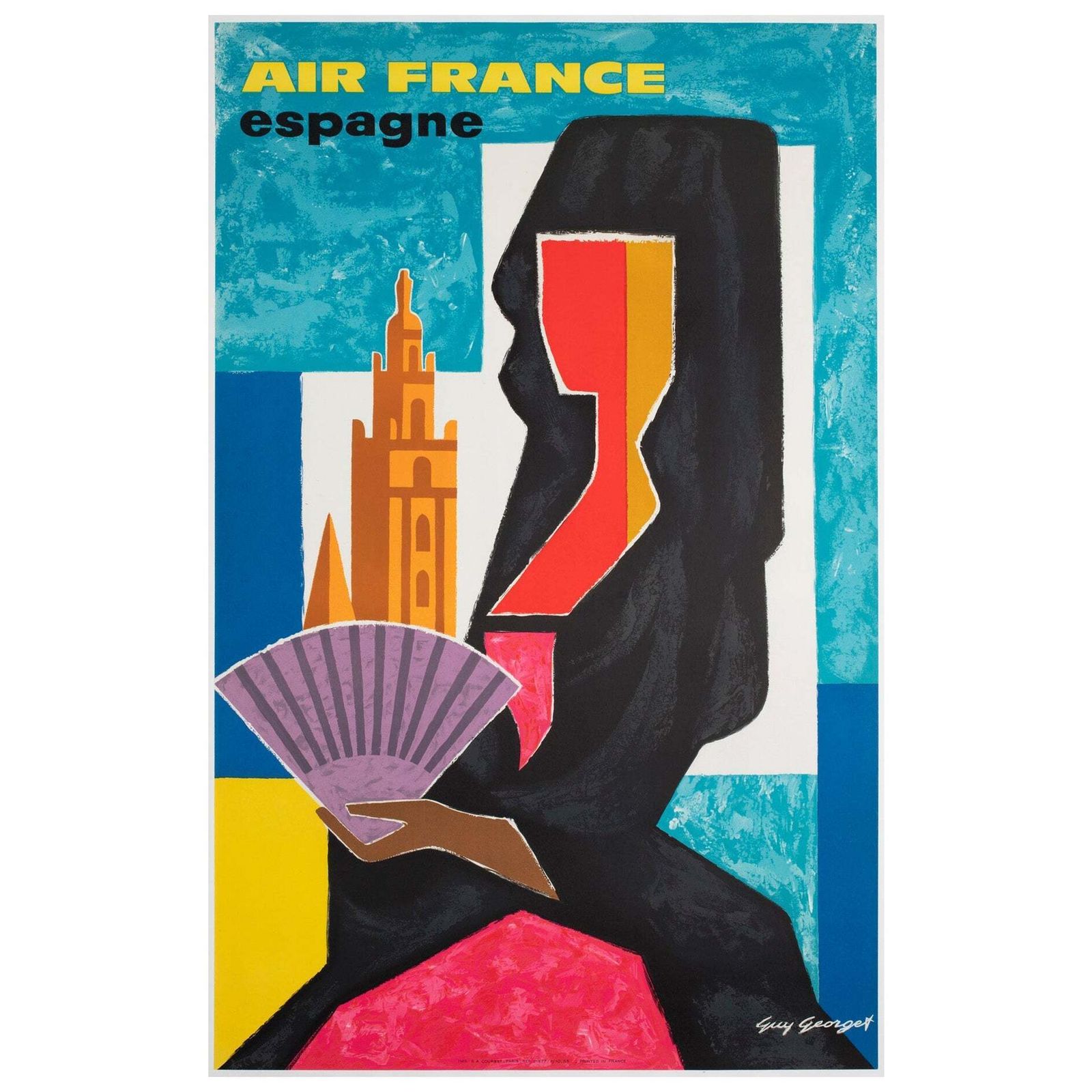 Air France Spain 1960s Airline Travel Advertising Poster, Guy Georget