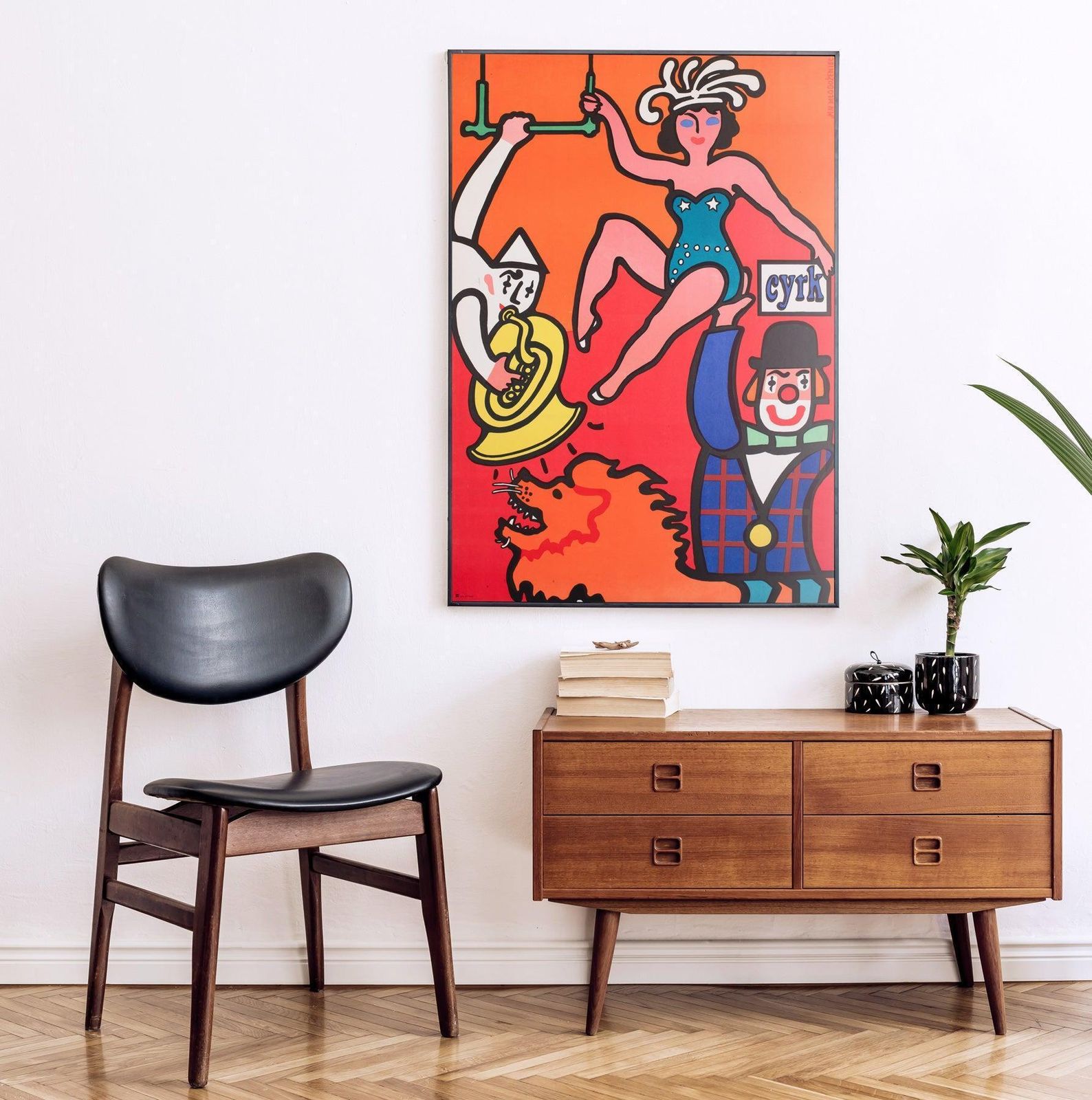 Affiche de cirque polonaise B1 Cyrk Clown Balancing Lady 1975, par Jan Mlodozeniec photo furniture