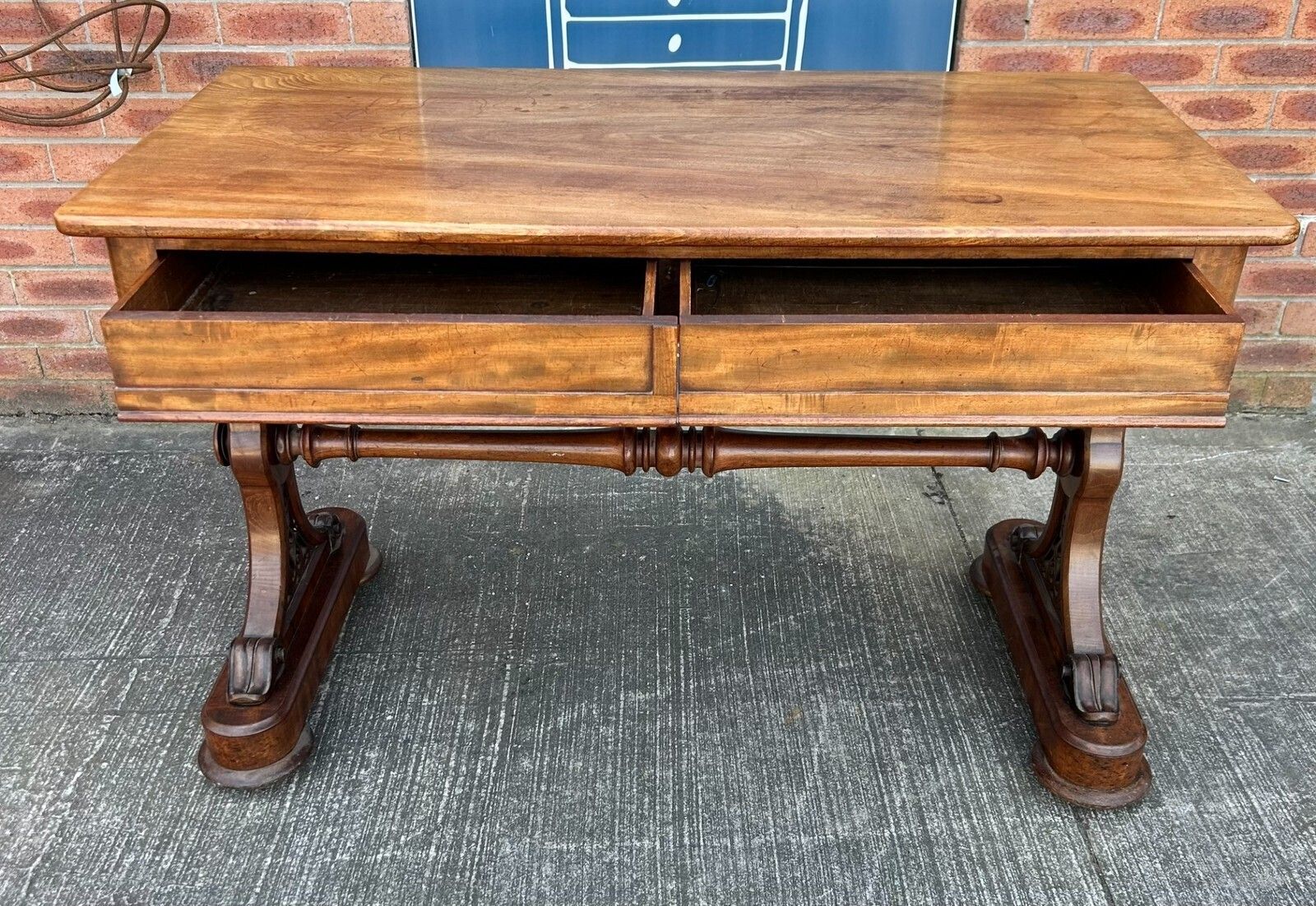 Antique Victorian Mahogany & Walnut Console Table Desk Pugin Gothic Revival photo for sale