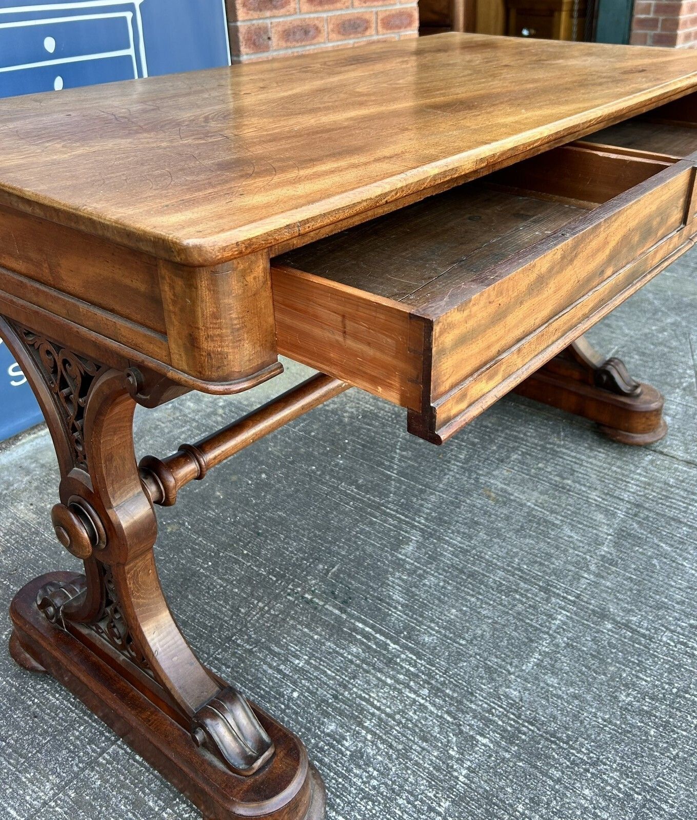 photo furniture Antique Victorian Mahogany & Walnut Console Table Desk Pugin Gothic Revival