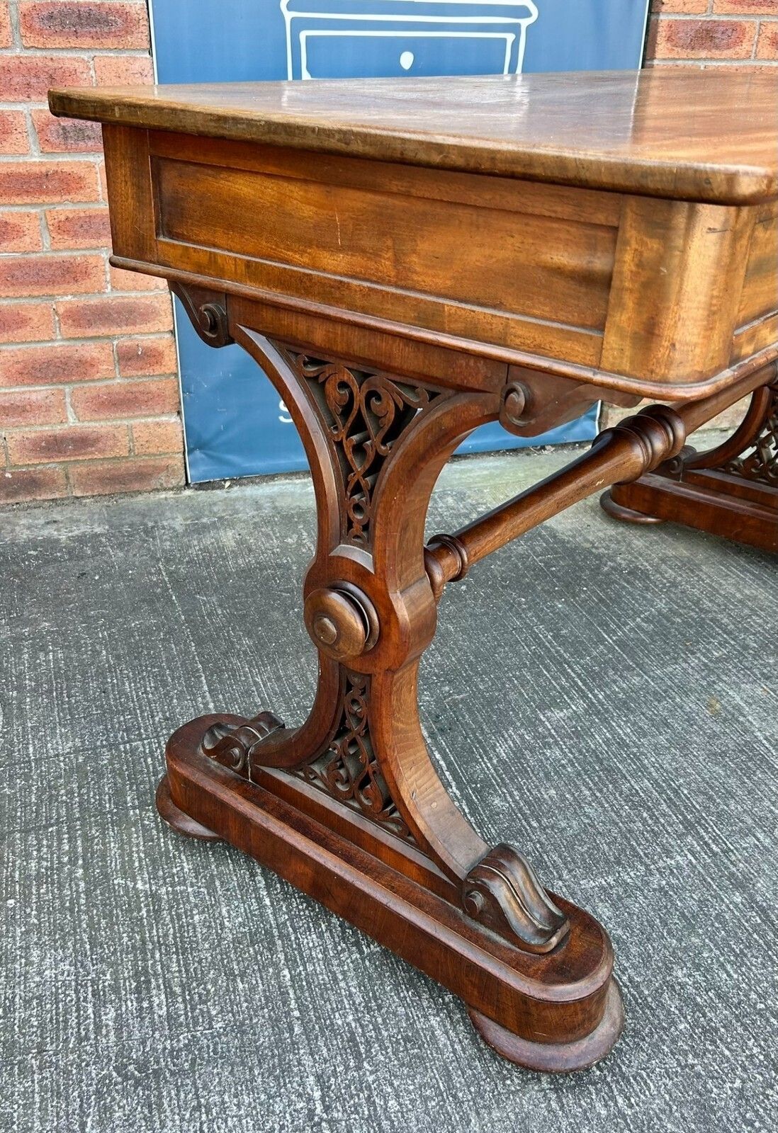 Furniture Antique Victorian Mahogany & Walnut Console Table Desk Pugin Gothic Revival photo