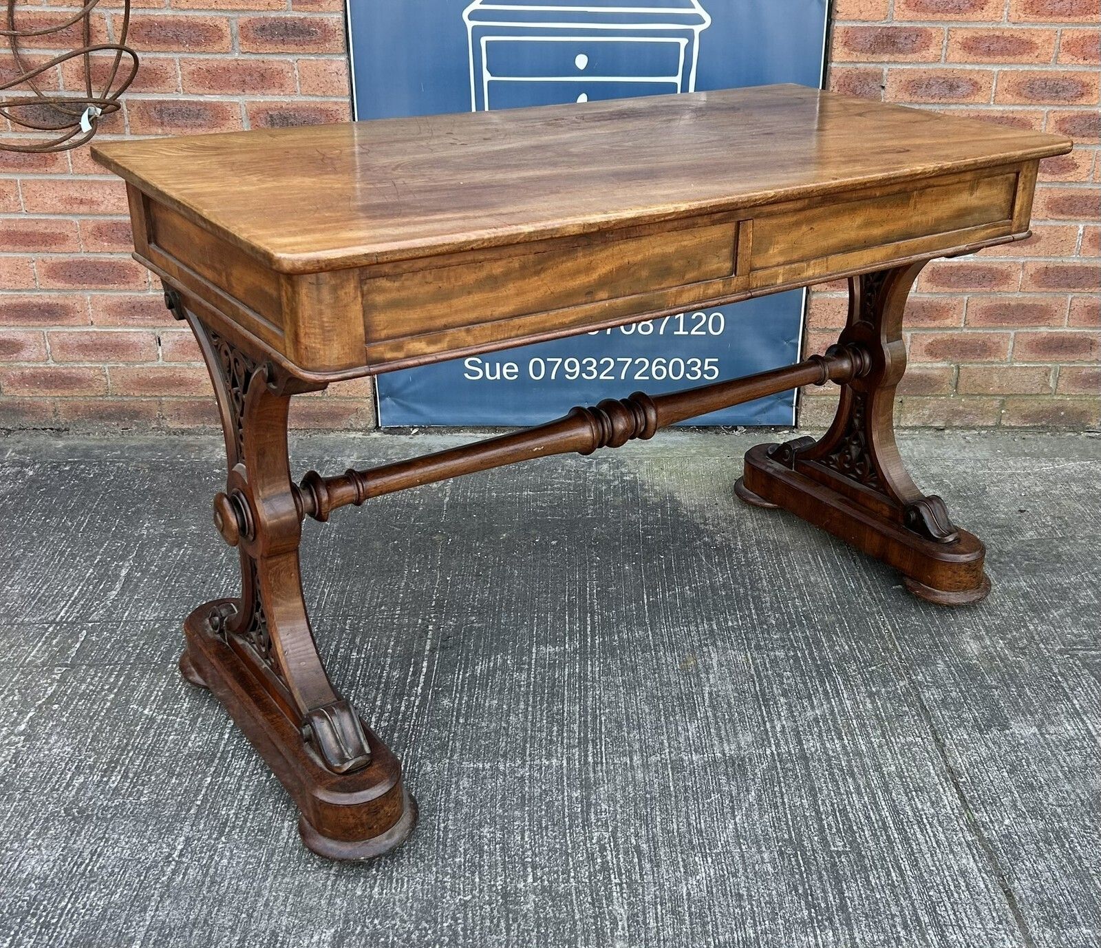 175.0 Antique Victorian Mahogany & Walnut Console Table Desk Pugin Gothic Revival photo