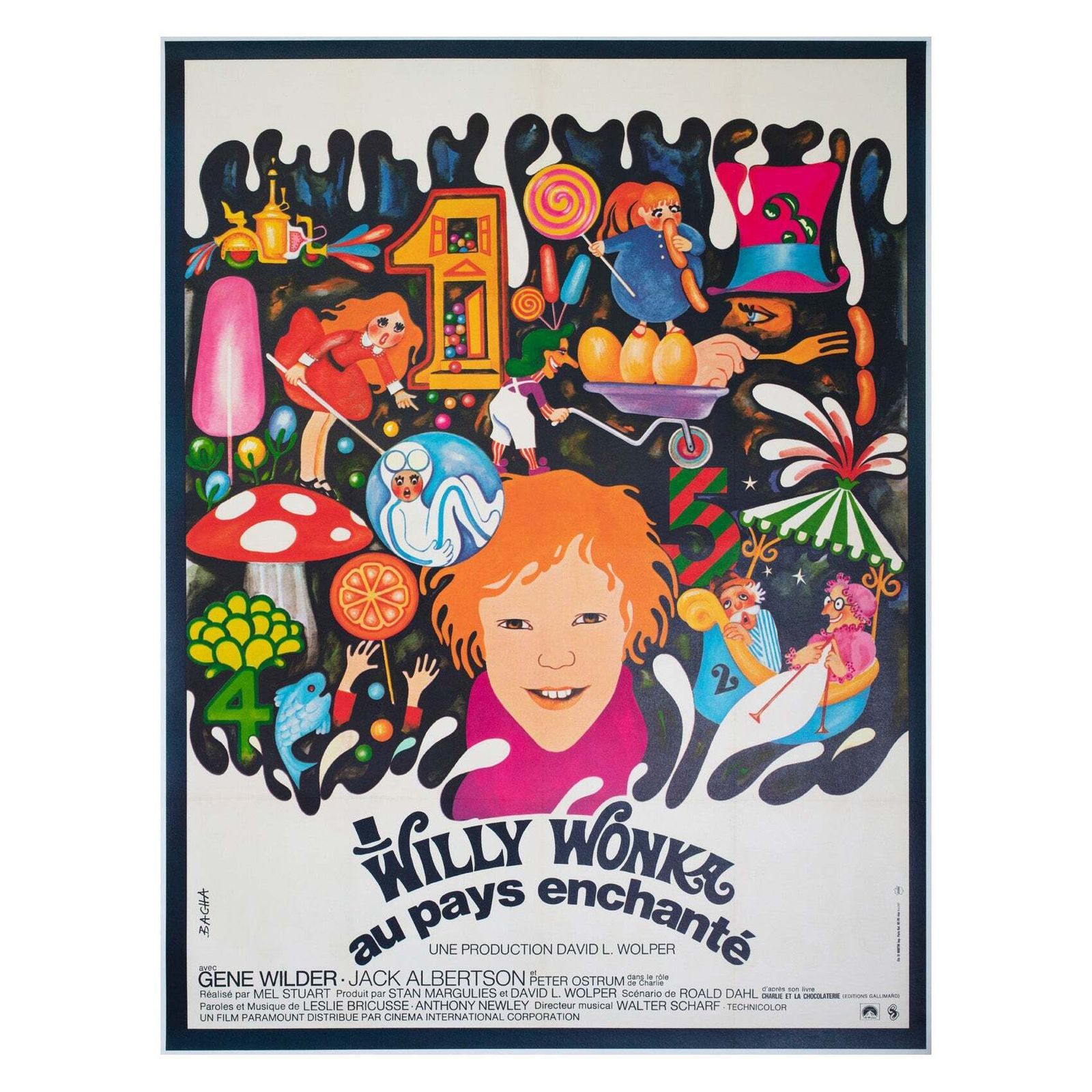 Affiche de cinéma française Grande Willy Wonka and the Chocolate Factory 1971, Bacha