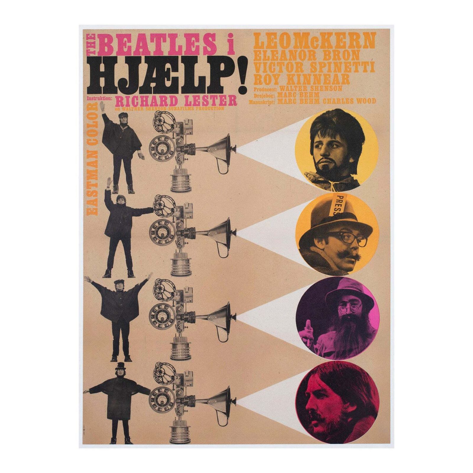 Affiche de film danoise Help!, 1965, The Beatles