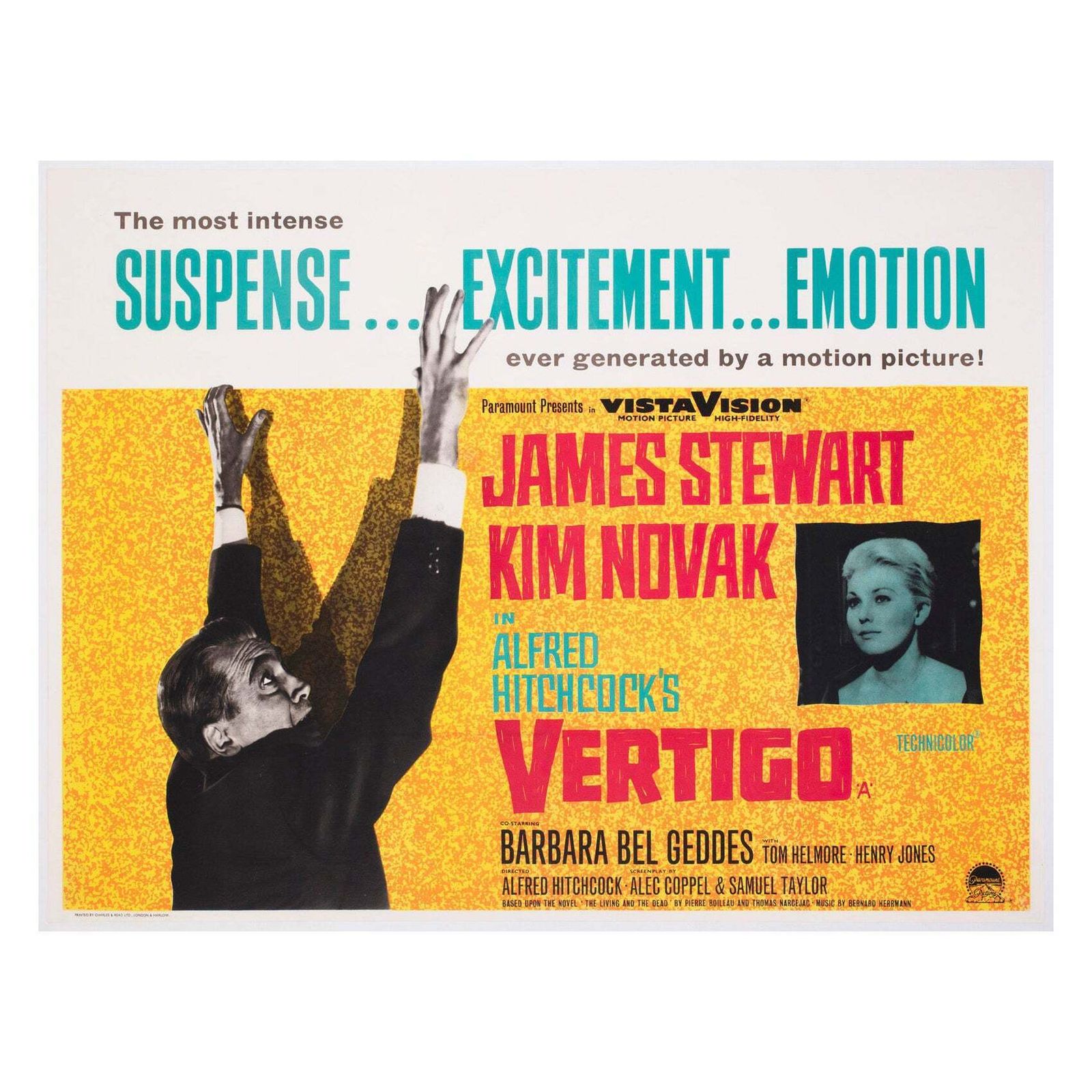 Affiche cinéma UK Quad Vertigo 1958