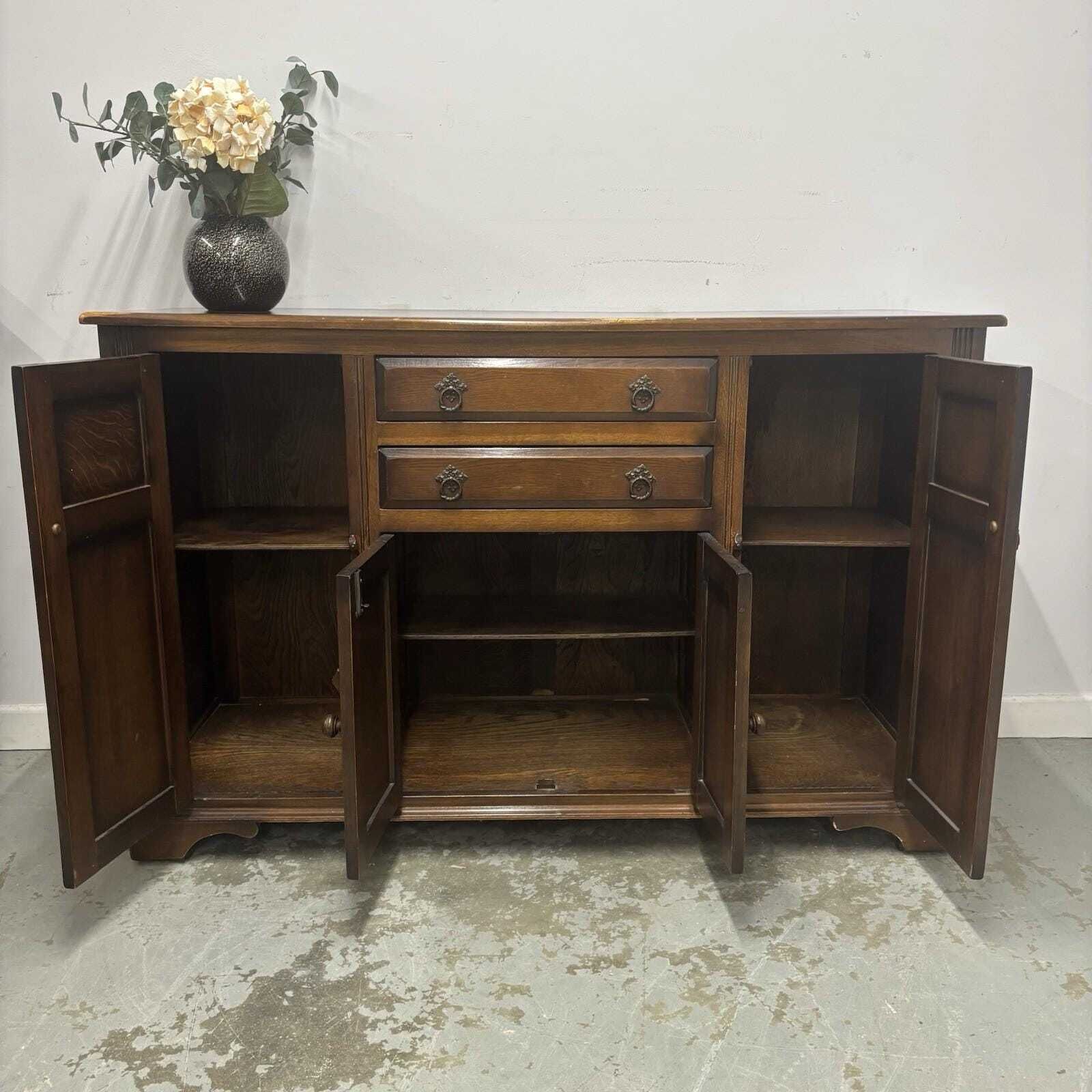Vintage Wooden Sideboard Cabinet With Drawers & Cupboards – Traditional Storage photo 350.0
