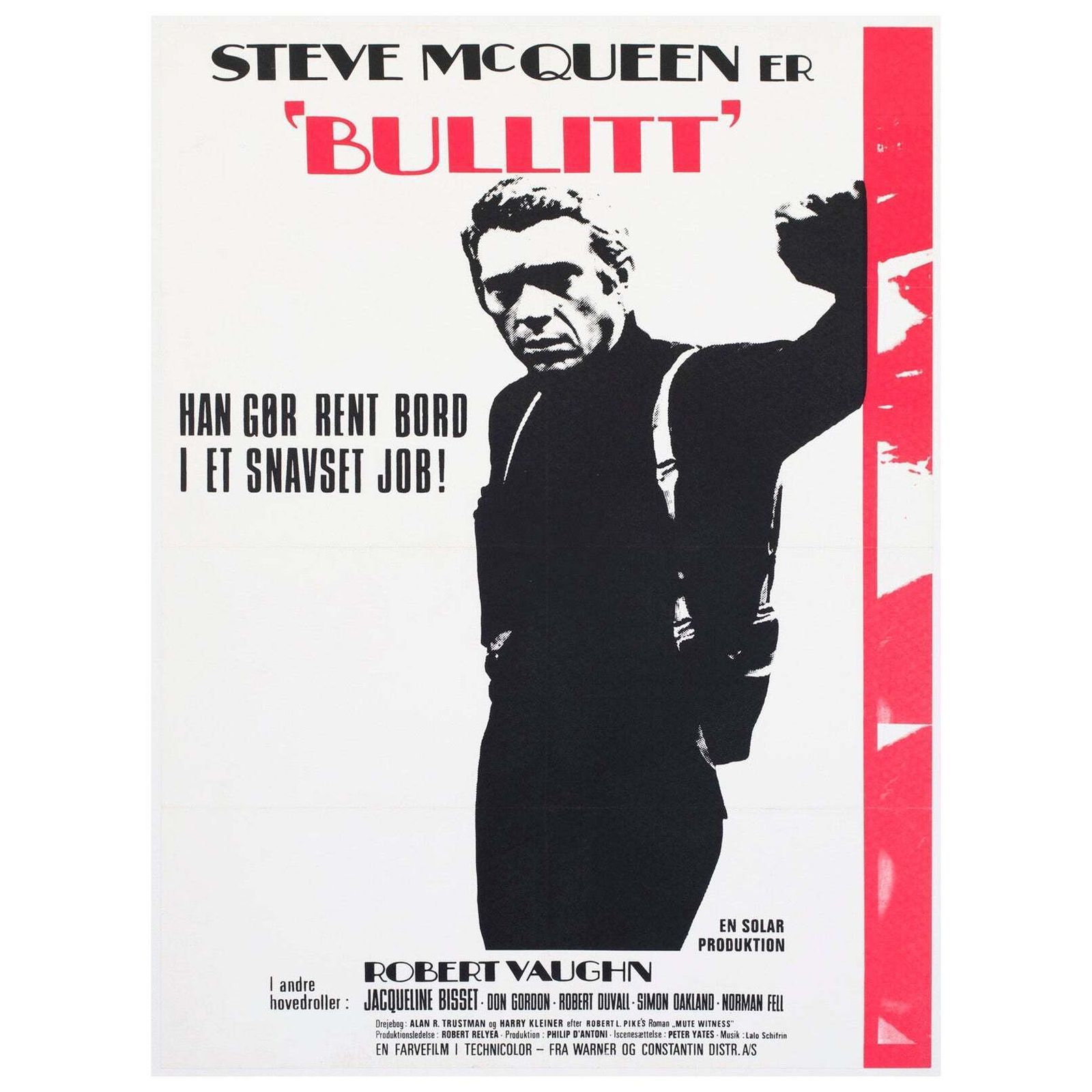 Bullitt 1969 Danish 1 Sheet Film Poster