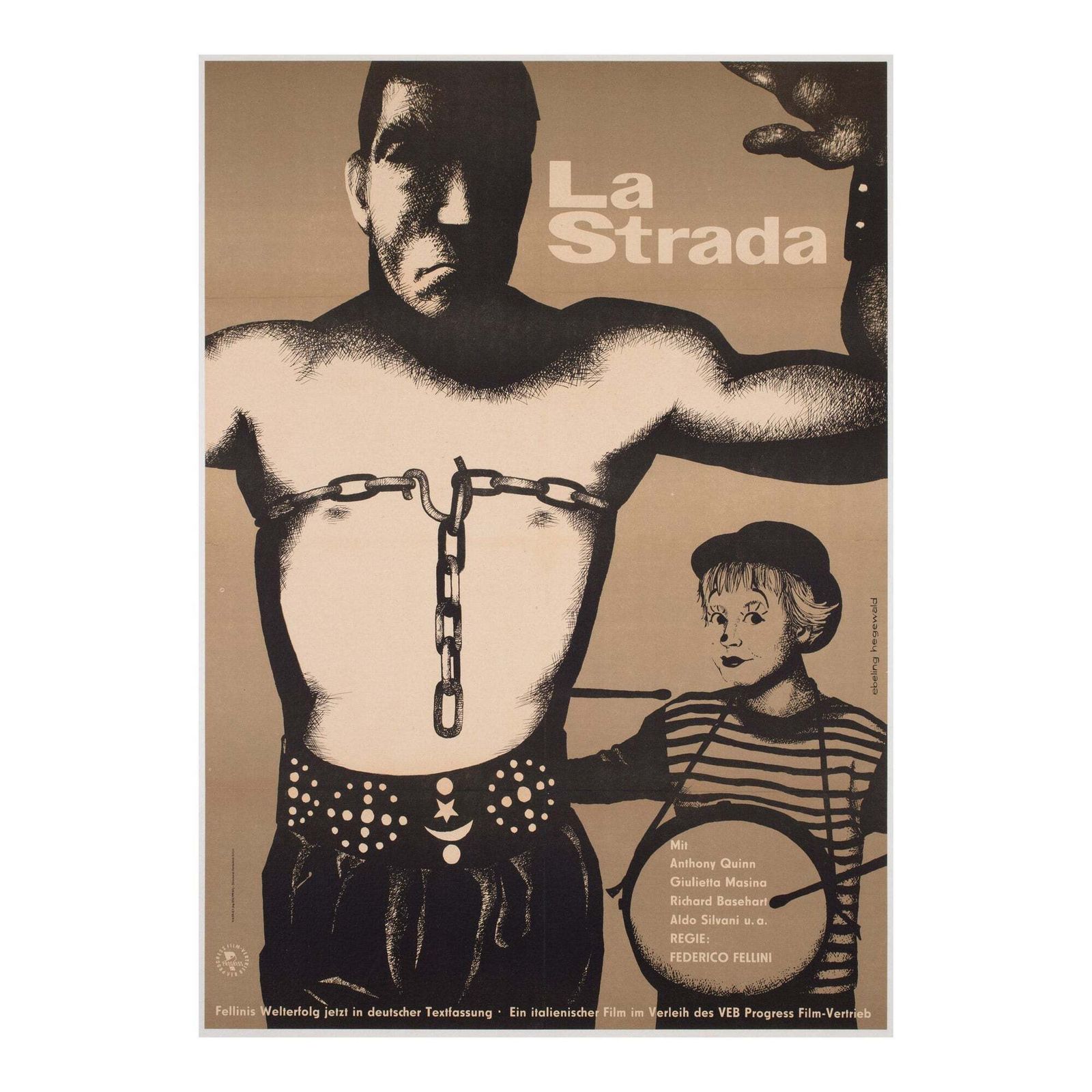 La Strada 1961 East German Film Poster, Ebeling Hegewald