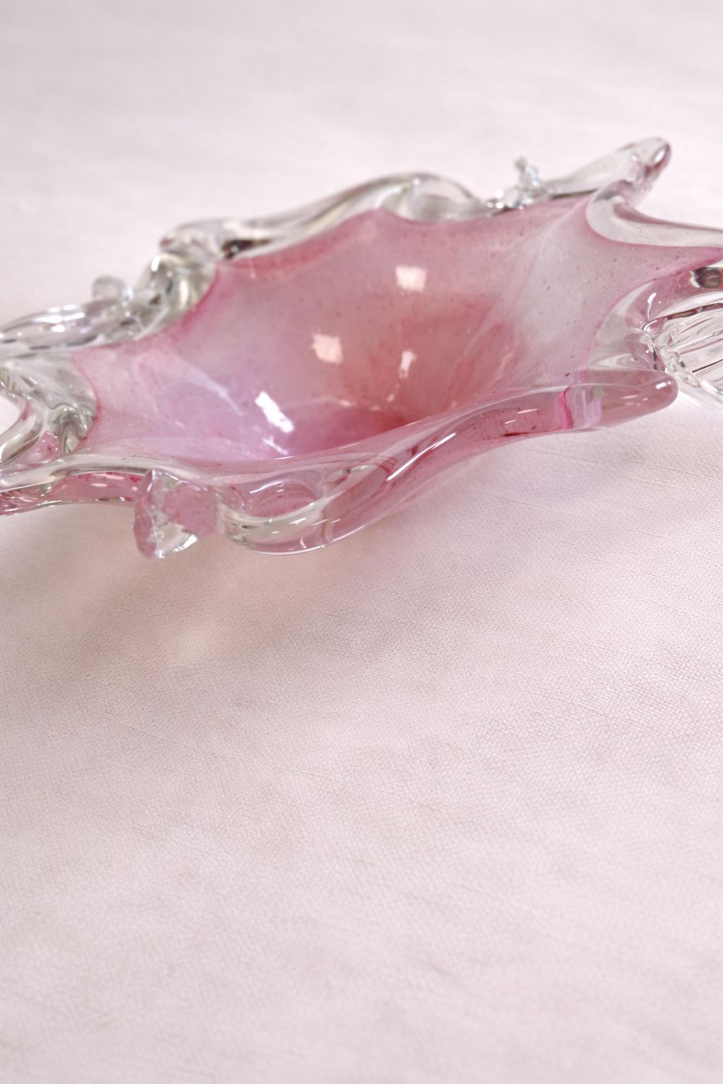 Mid Century Pink Cased Art Glass Bowl With Aventurine Inclusions photo furniture