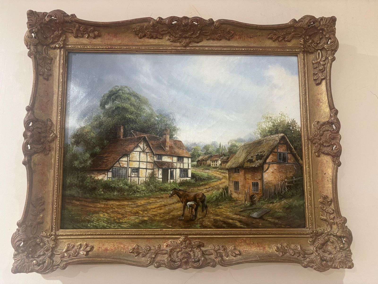Chris D Howells Original Oil On Canvas The Lame Horse Ornate Gilt Frame
