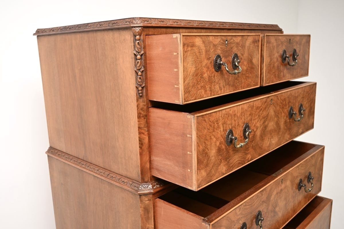 Antique Burr Walnut Chest On Chest Of Drawers photo vintage