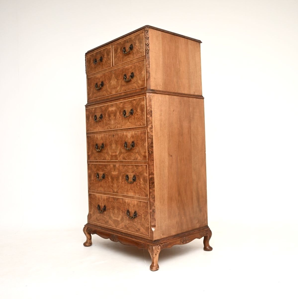 photo for sale Antique Burr Walnut Chest On Chest Of Drawers