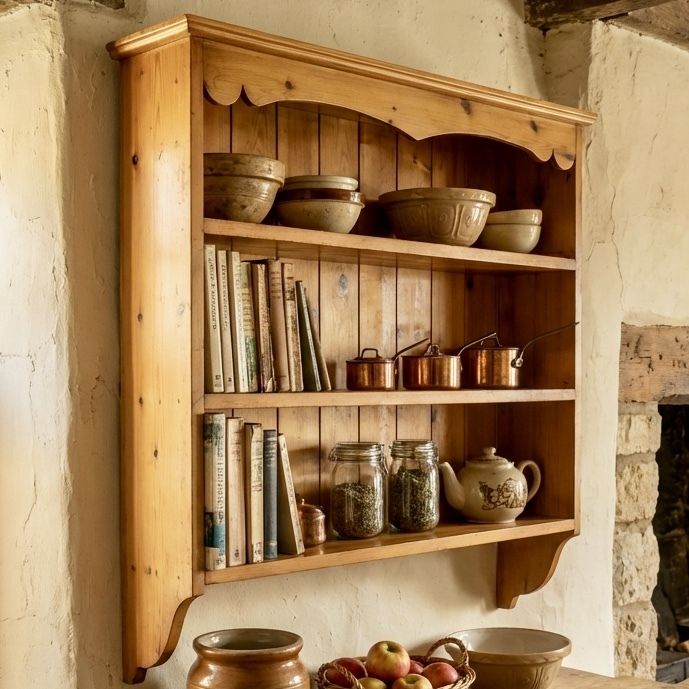 Handsome Set Of Vintage Pine Shelves