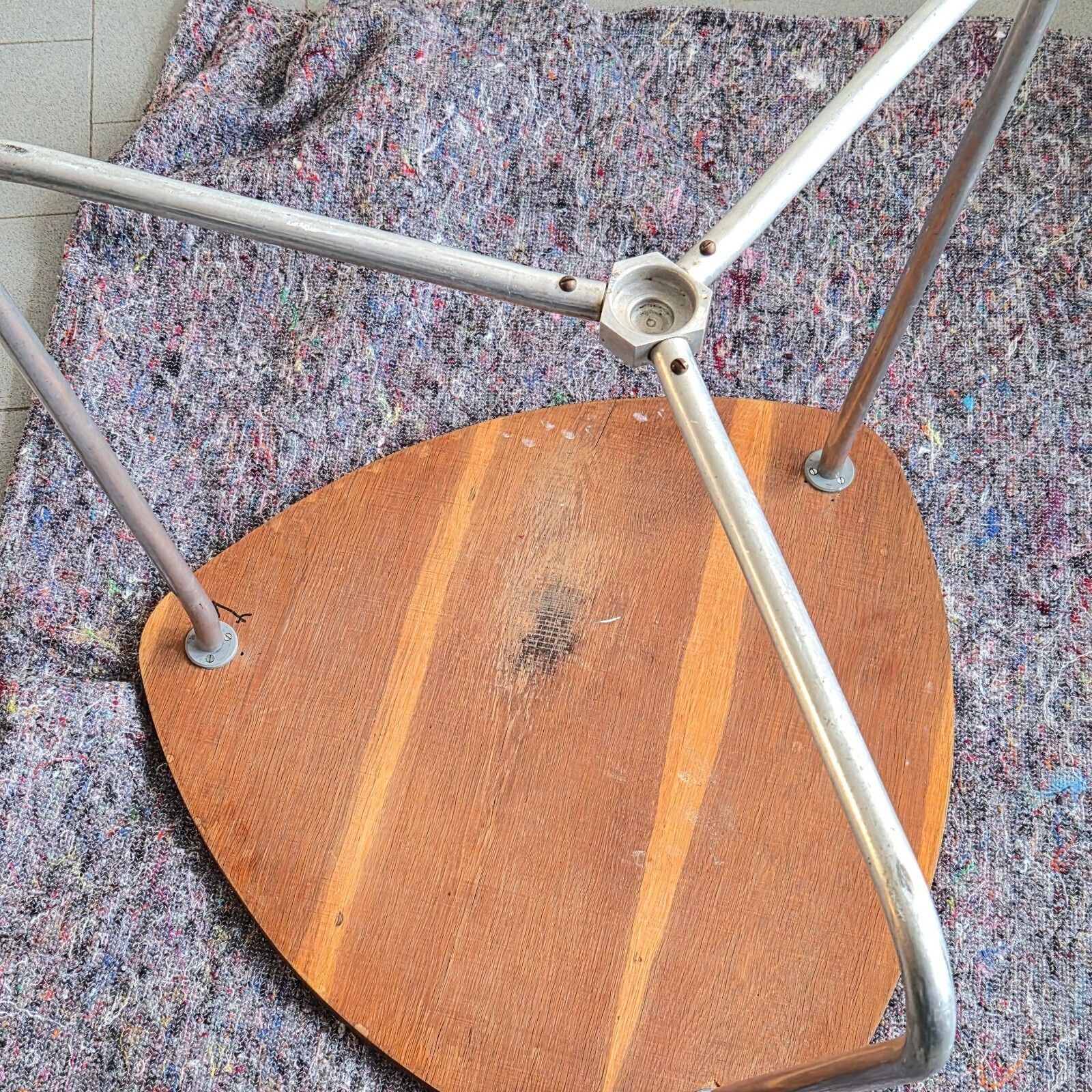 photo furniture Vintage Gueridon Side Table 1950 Beech & Aluminum Dlg Jacques Hitier 50s