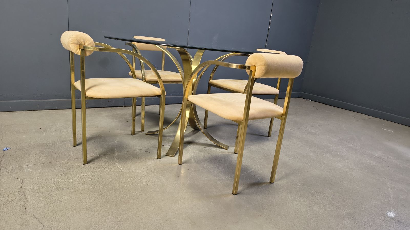 Furniture Vintage Brass Dining Set By Belgochrom, 1970s photo