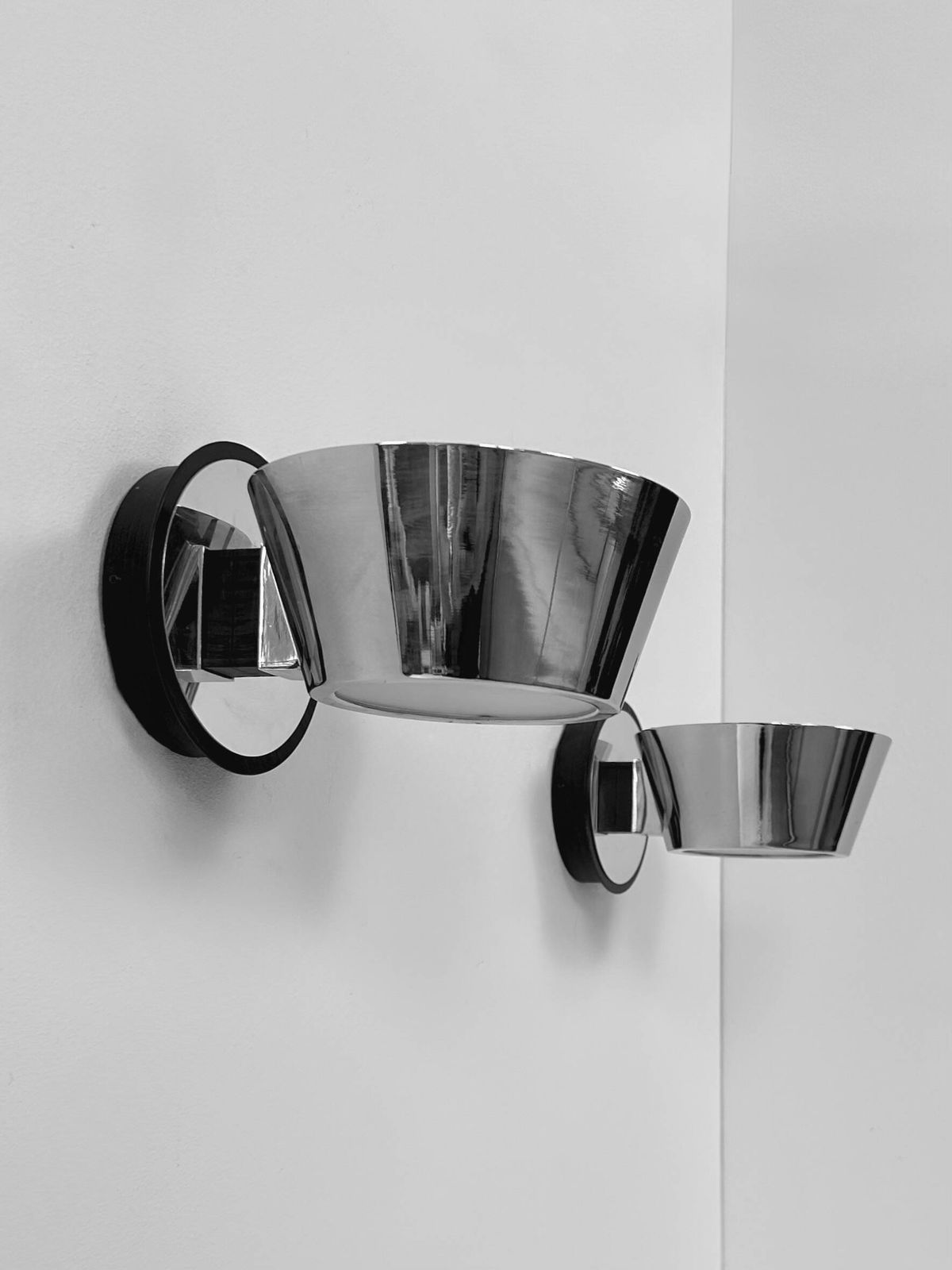 Pair Of Wall Lights In Chrome And Frosted Glass, France, 1970 photo Lighting