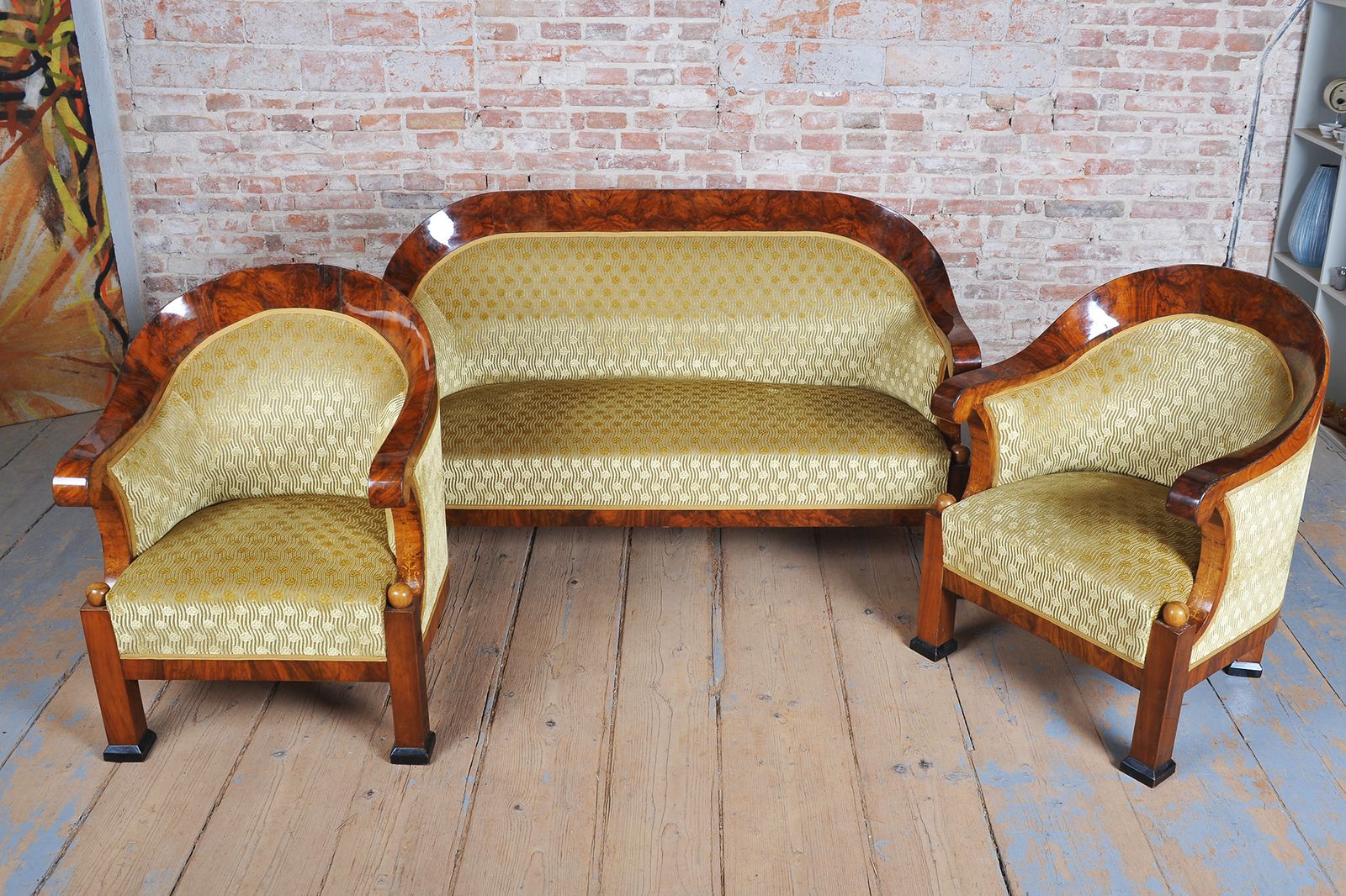 Restored Empire Seating Set, Walnut, Inlaid, Revived Polish, Austria, 1810s photo furniture