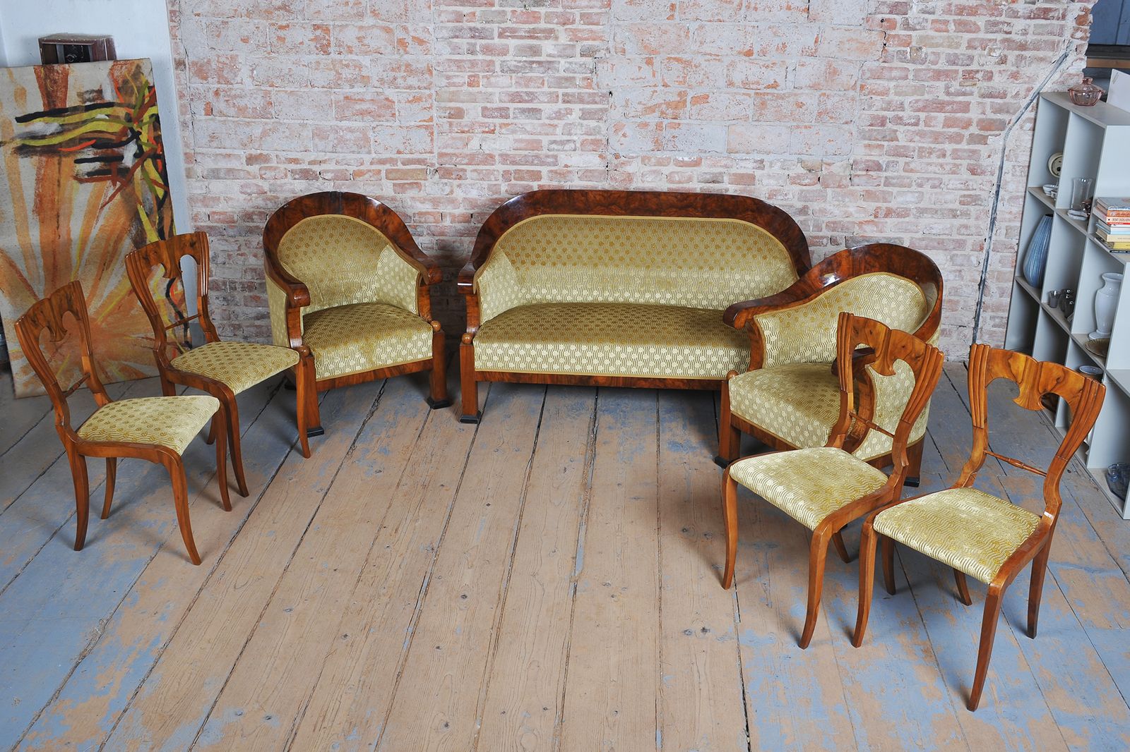 Restored Empire Seating Set, Walnut, Inlaid, Revived Polish, Austria, 1810s photo Furniture