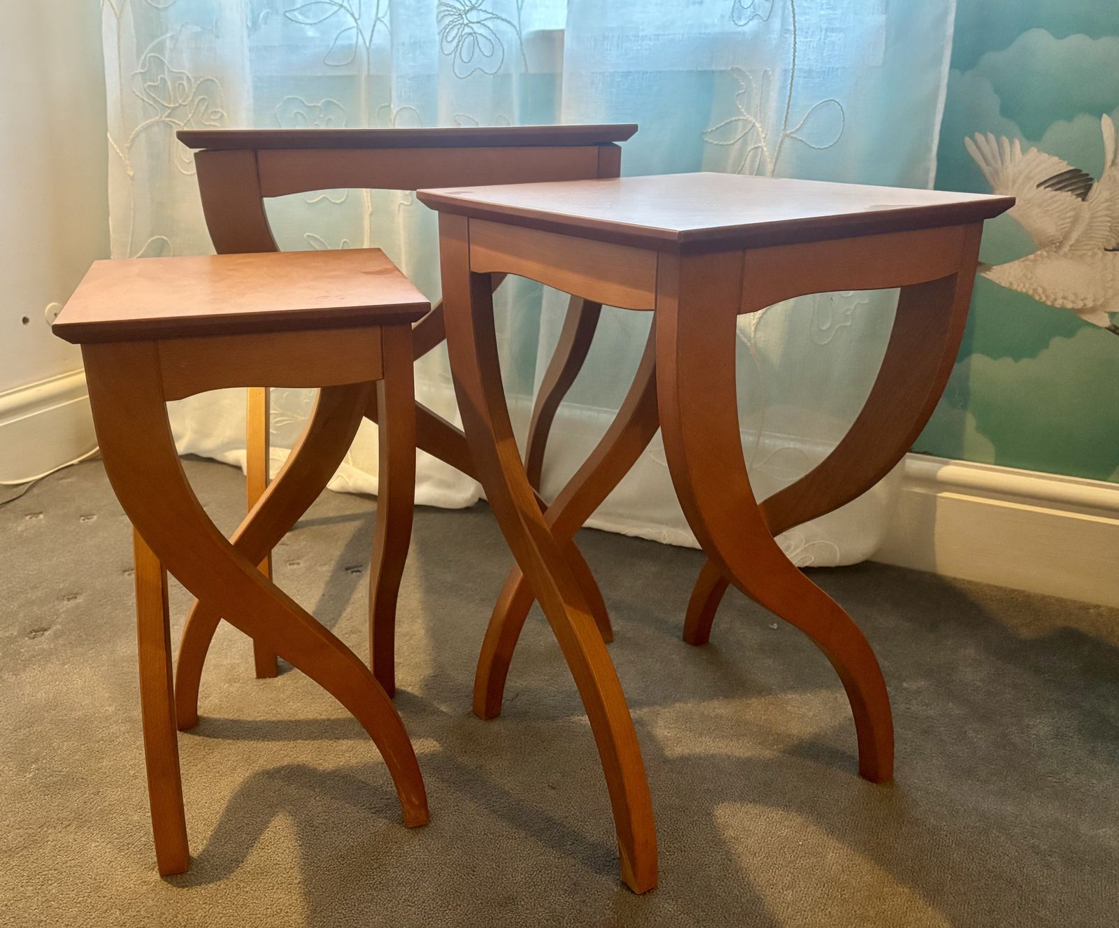 Nest Of Tables By Jaume Torres, Medusa, Spanish Birdseye Cherrywood Ca 1980s