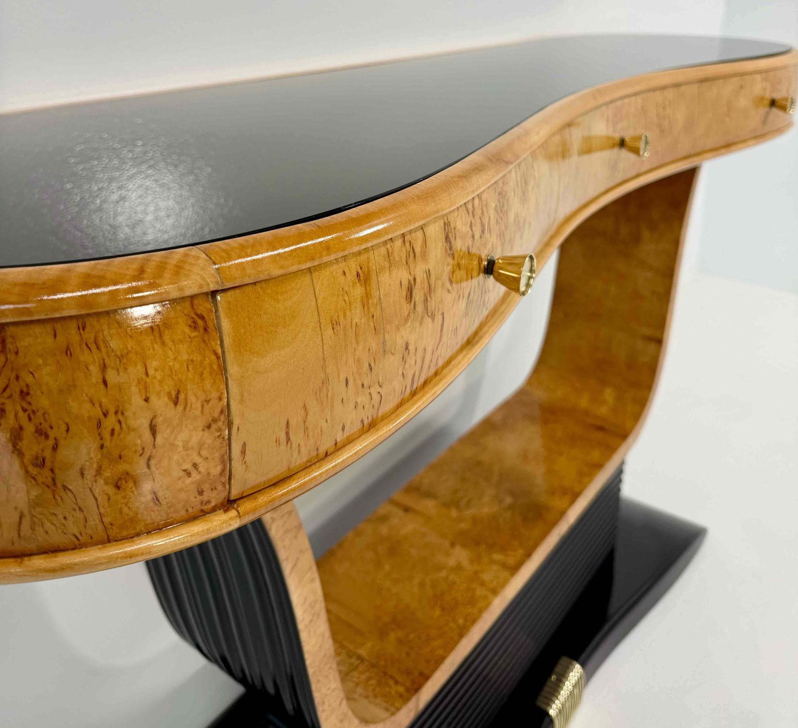Italian Art Deco Console In Birch Burl And Black Lacquer, Attr. To Borsani, 40s photo vintage