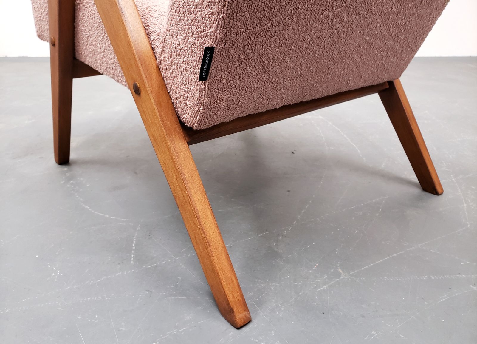 Mid Century Easy Chair Model B   310 Var In Pink Boucle photo buy
