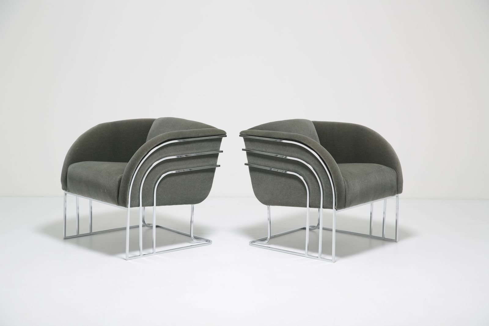 Pair Of Mid Century Mohair And Chrome Framed Decorator Armchairs By George Mergenov, 1970s. photo furniture