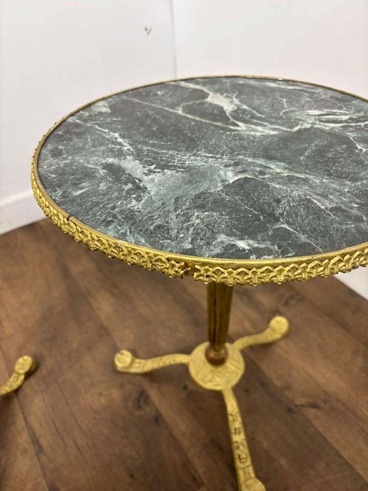 Pair Of Circular Gilt Based Tripod Wine Tables With Faux Marble Tops photo 279.0