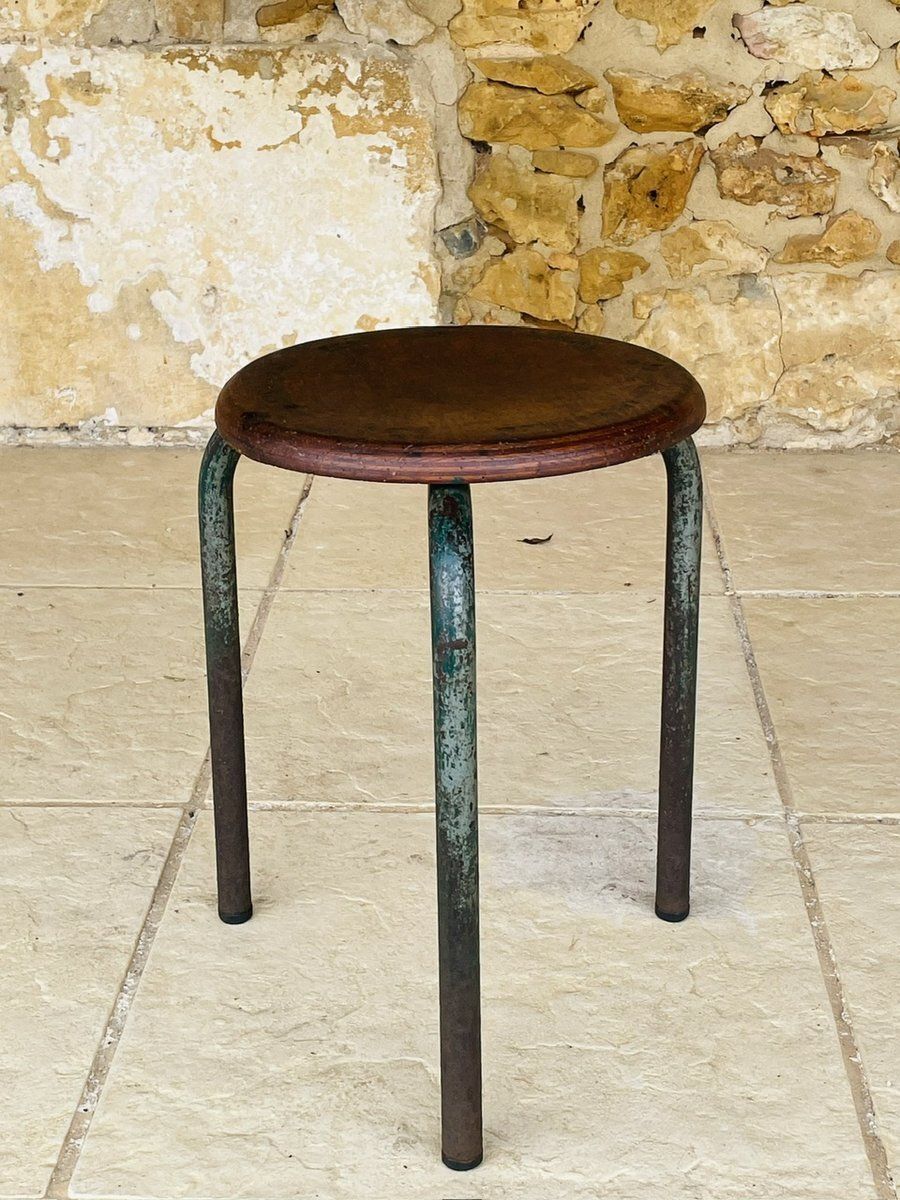 Mid Century, Vintage Tripod Stool In The Style Of Jean Prouvé, 1940s