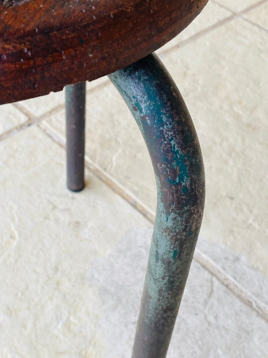 photo buy Mid Century, Vintage Tripod Stool In The Style Of Jean Prouvé, 1940s