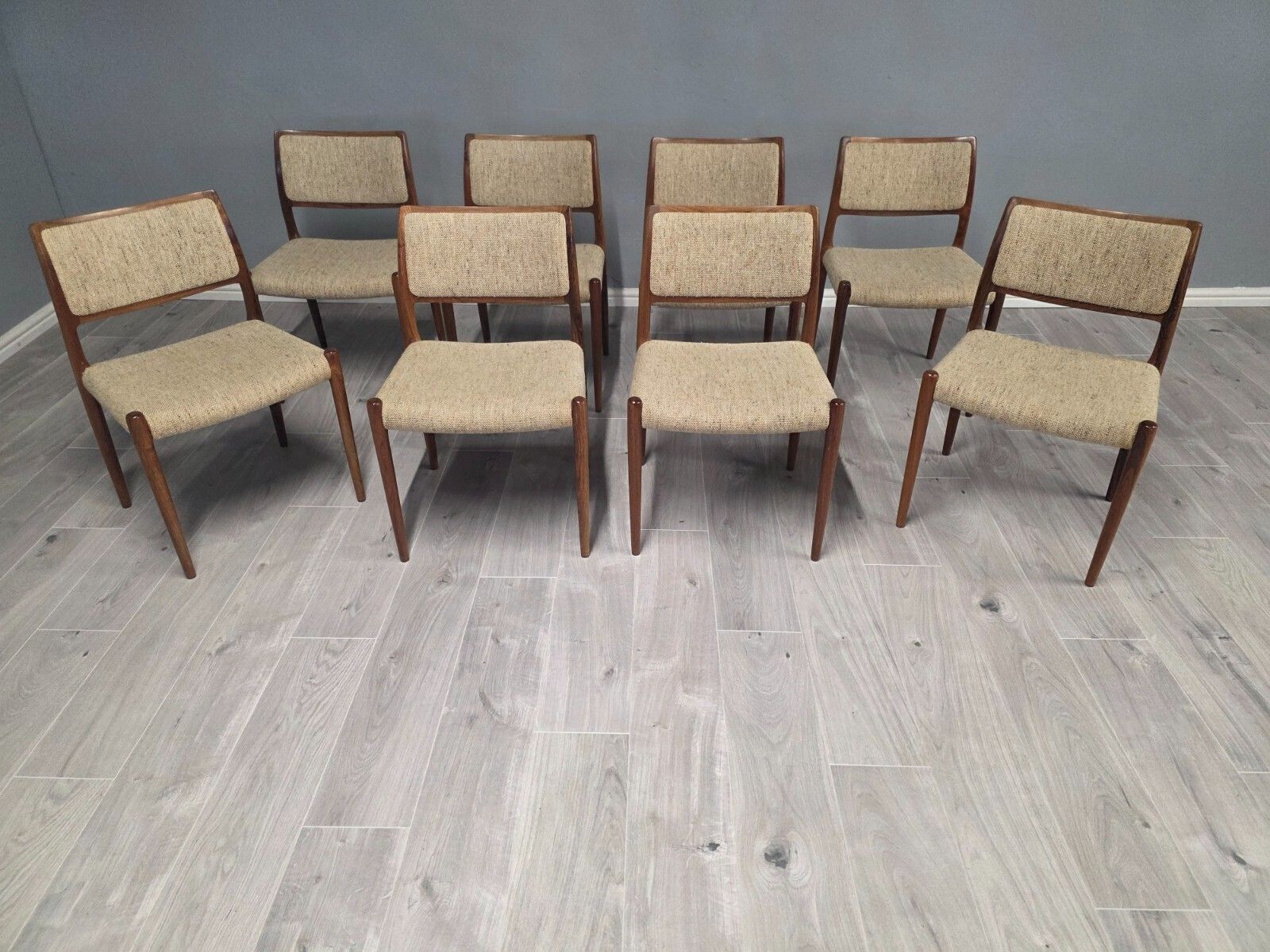 Set Of 8 Danish Rosewood Mid Century Dining Chairs By Niels Otto Moller photo for sale