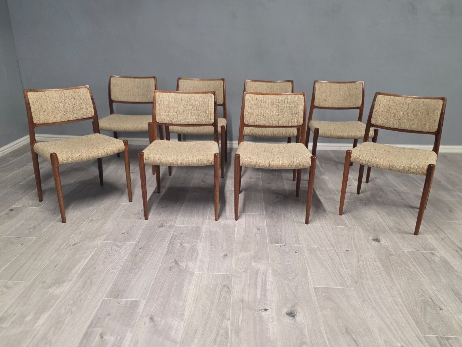 Set Of 8 Danish Rosewood Mid Century Dining Chairs By Niels Otto Moller photo vinterior