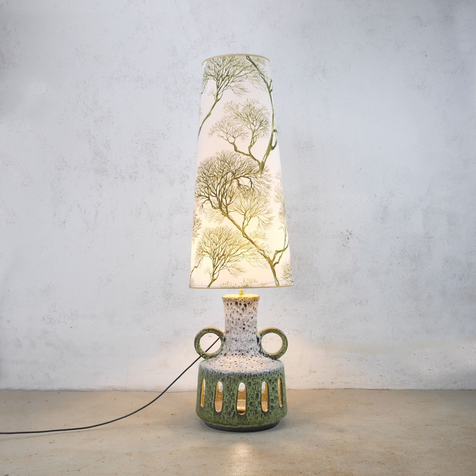 Mid Century Green Fat Lava Studio Pottery Floor Lamp Shade West Germany #103095 photo for sale