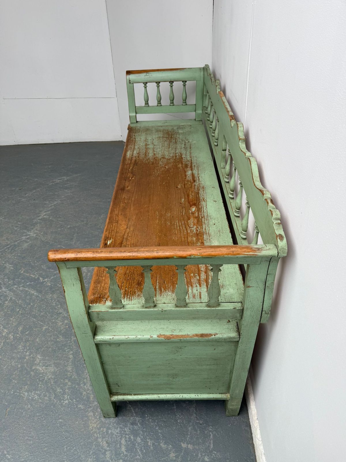 The Best Ever Painted Green Early Georgian Original Hungarian 3 Seater Bench photo 1495.0