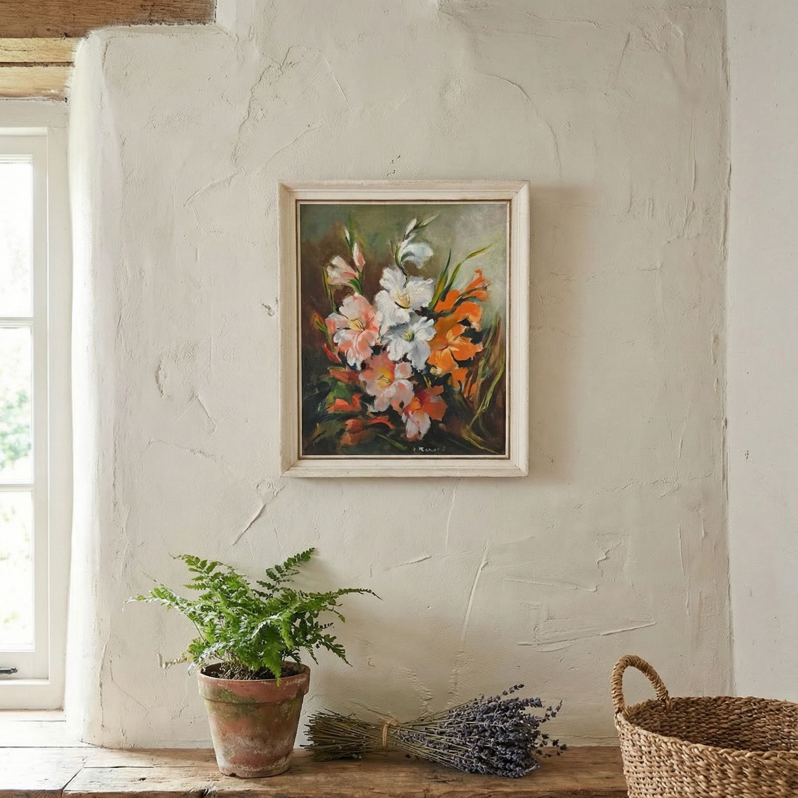 Mid Century Impresisonist Floral Oil Painting photo furniture