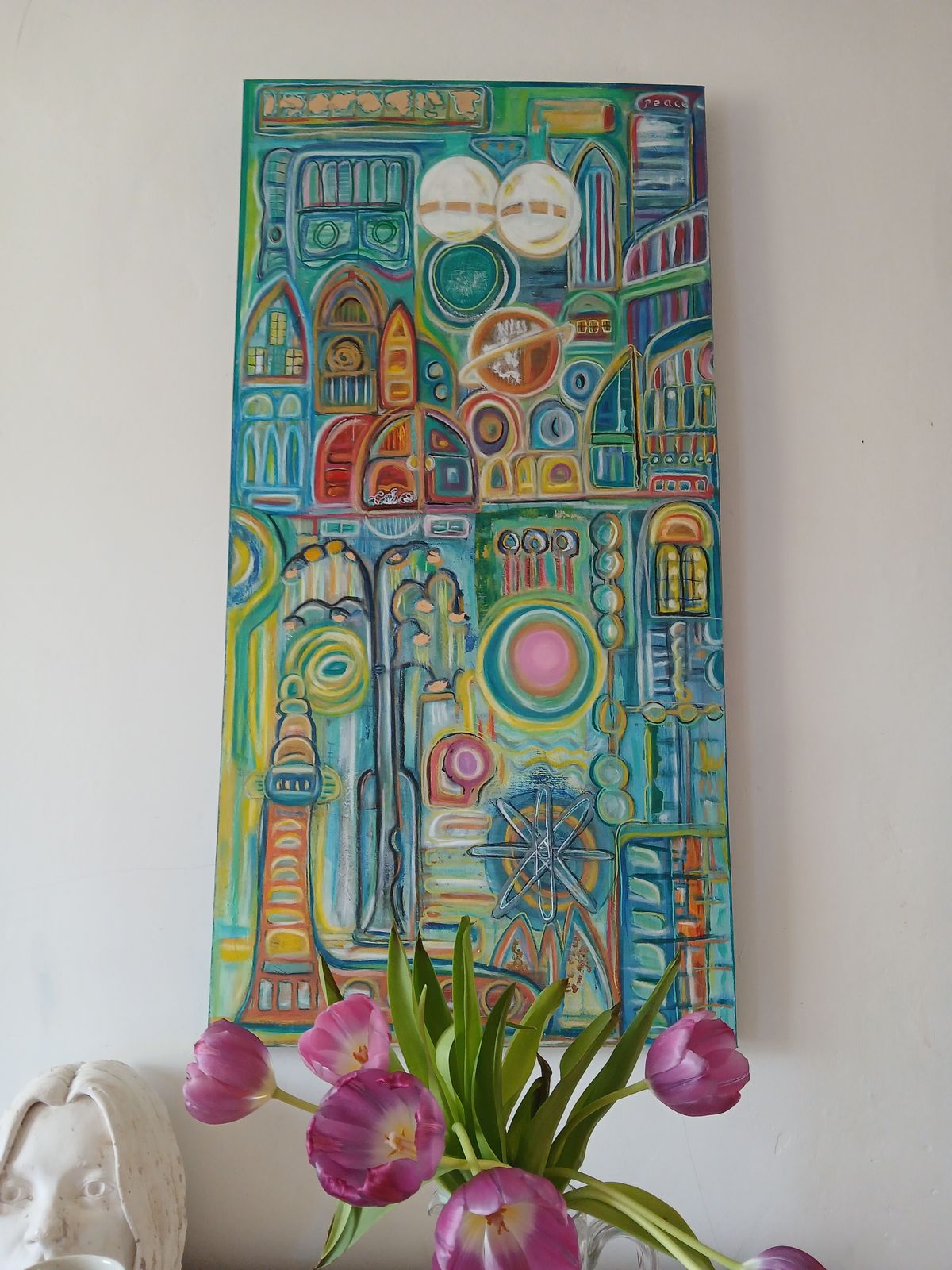 Abstract City Fragments Mixed Media Wall Hanging On Canvas